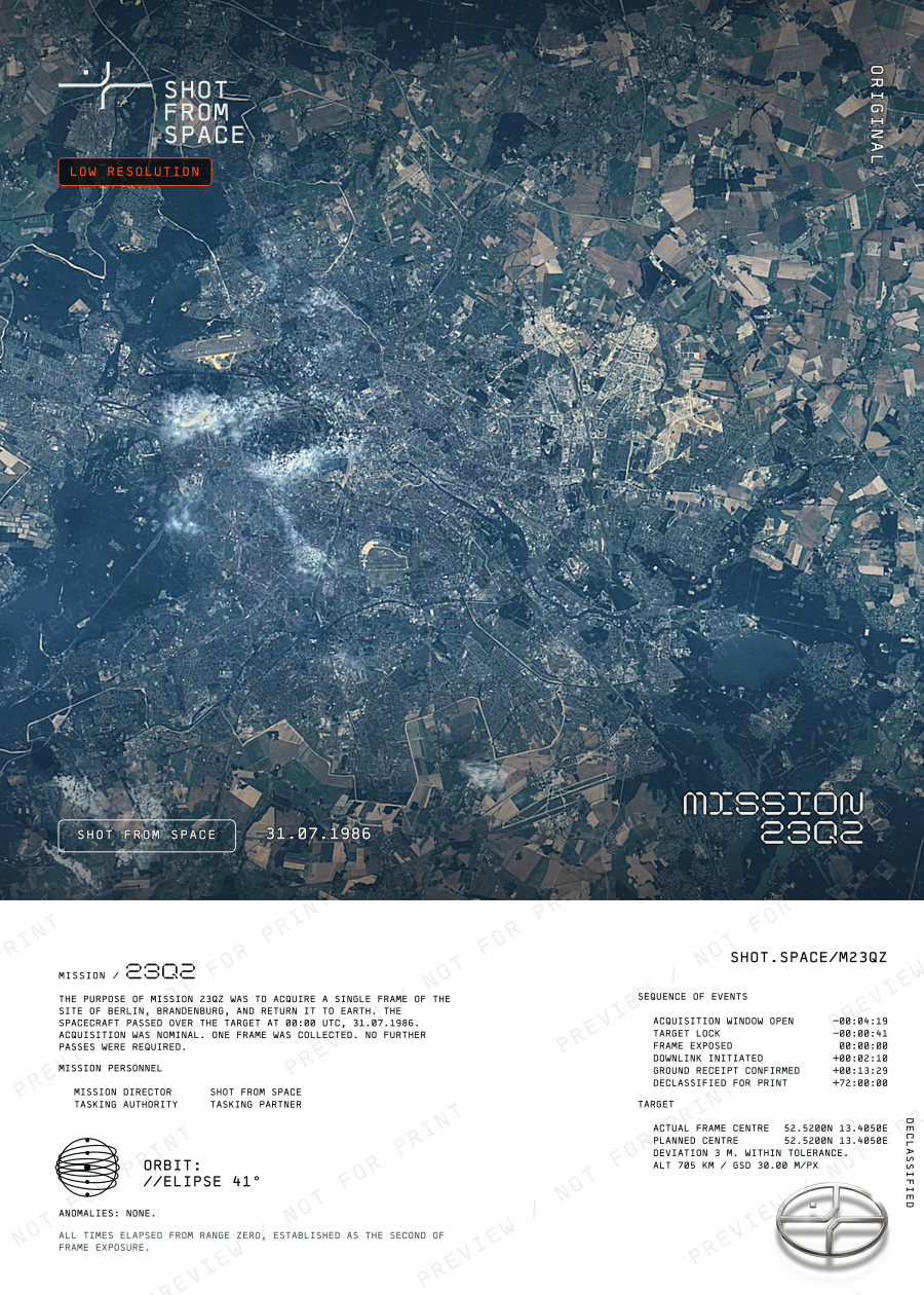 The composed plate for mission 23QZ: the capture above, the mission sheet below.